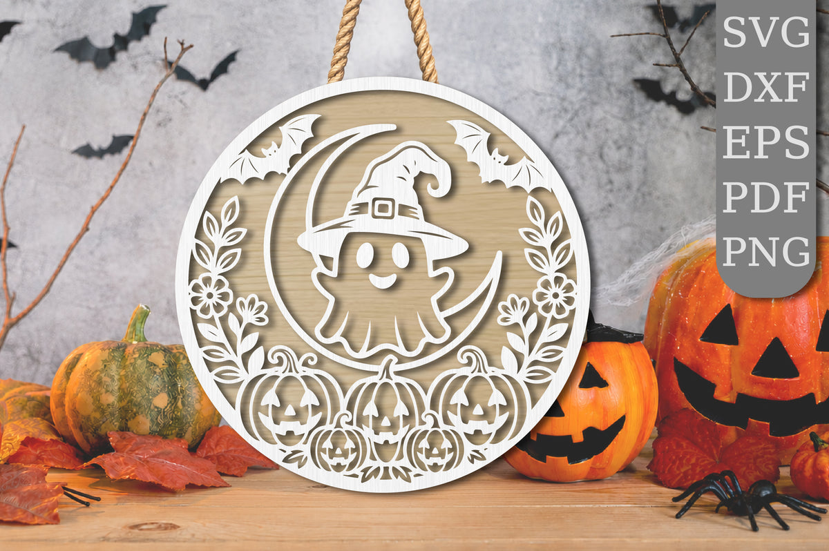 Halloween Ghost Moon Scene SVG