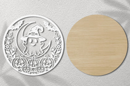 Halloween Ghost Moon Scene SVG
