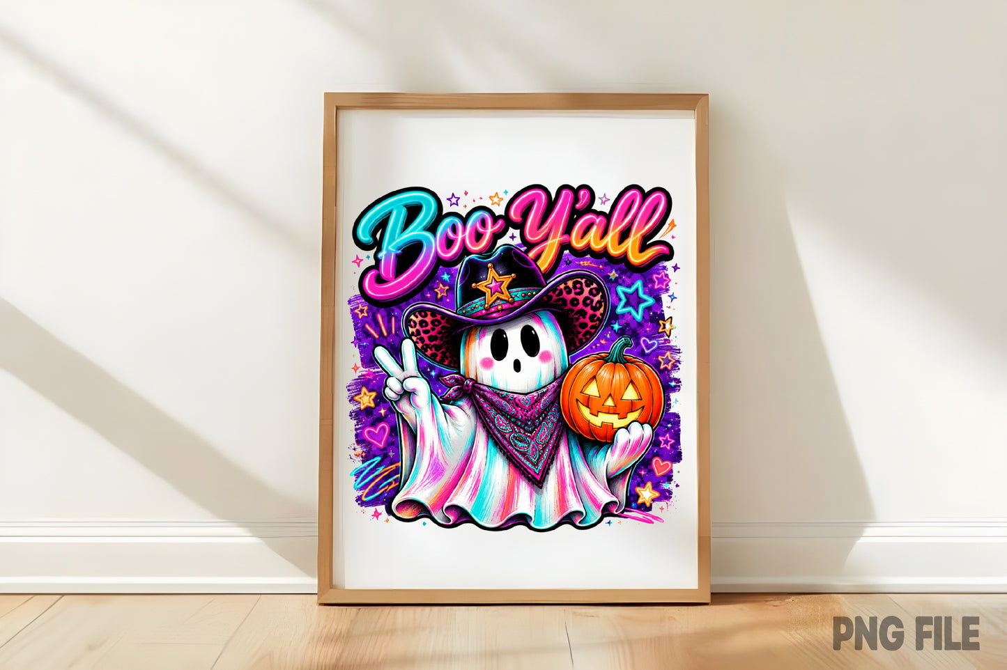Boo Y’all Halloween Ghost Cowgirl PNG | Spooky Western Cowboy Ghost Pumpkin | Cute Cowgirl Fall Sublimation Design