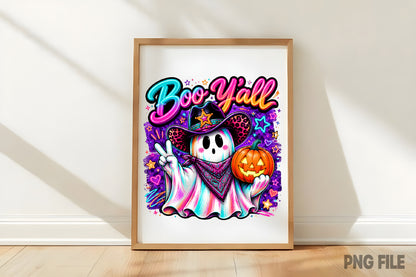 Boo Y’all Halloween Ghost Cowgirl PNG | Spooky Western Cowboy Ghost Pumpkin | Cute Cowgirl Fall Sublimation Design