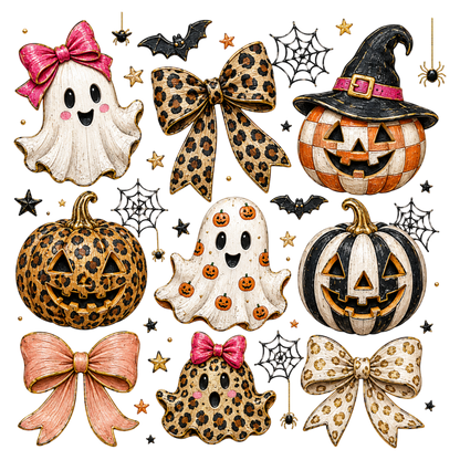 Leopard Halloween Ghost Pumpkin Bows PNG Cute Spooky Fall Sublimation