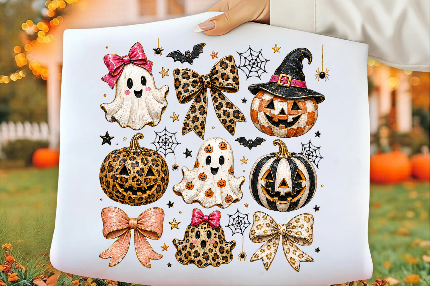 Leopard Halloween Ghost Pumpkin Bows PNG Cute Spooky Fall Sublimation