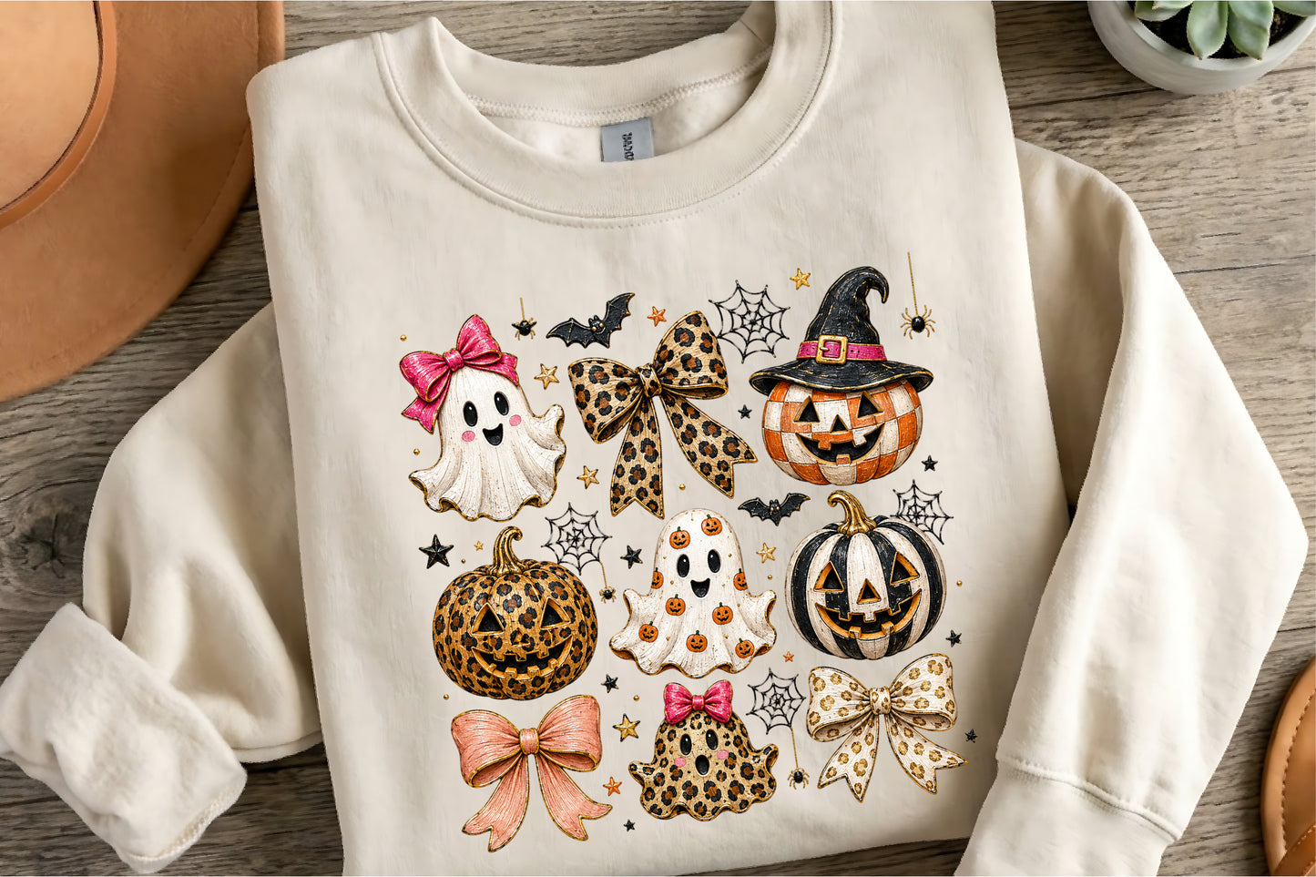 Leopard Halloween Ghost Pumpkin Bows PNG Cute Spooky Fall Sublimation