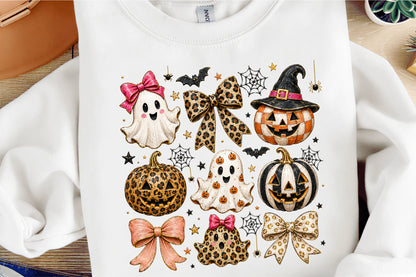 Leopard Halloween Ghost Pumpkin Bows PNG Cute Spooky Fall Sublimation