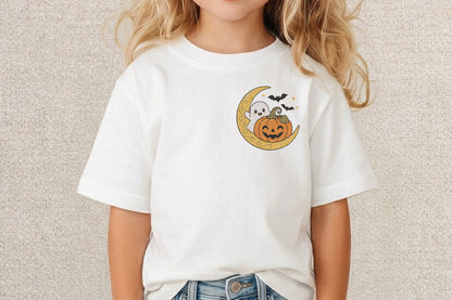 Halloween Ghost Pumpkin Moon Embroidery Design – Cute Spooky Ghost & Pumpkin Machine Embroidery Pattern, Halloween Moon Embroidery Design