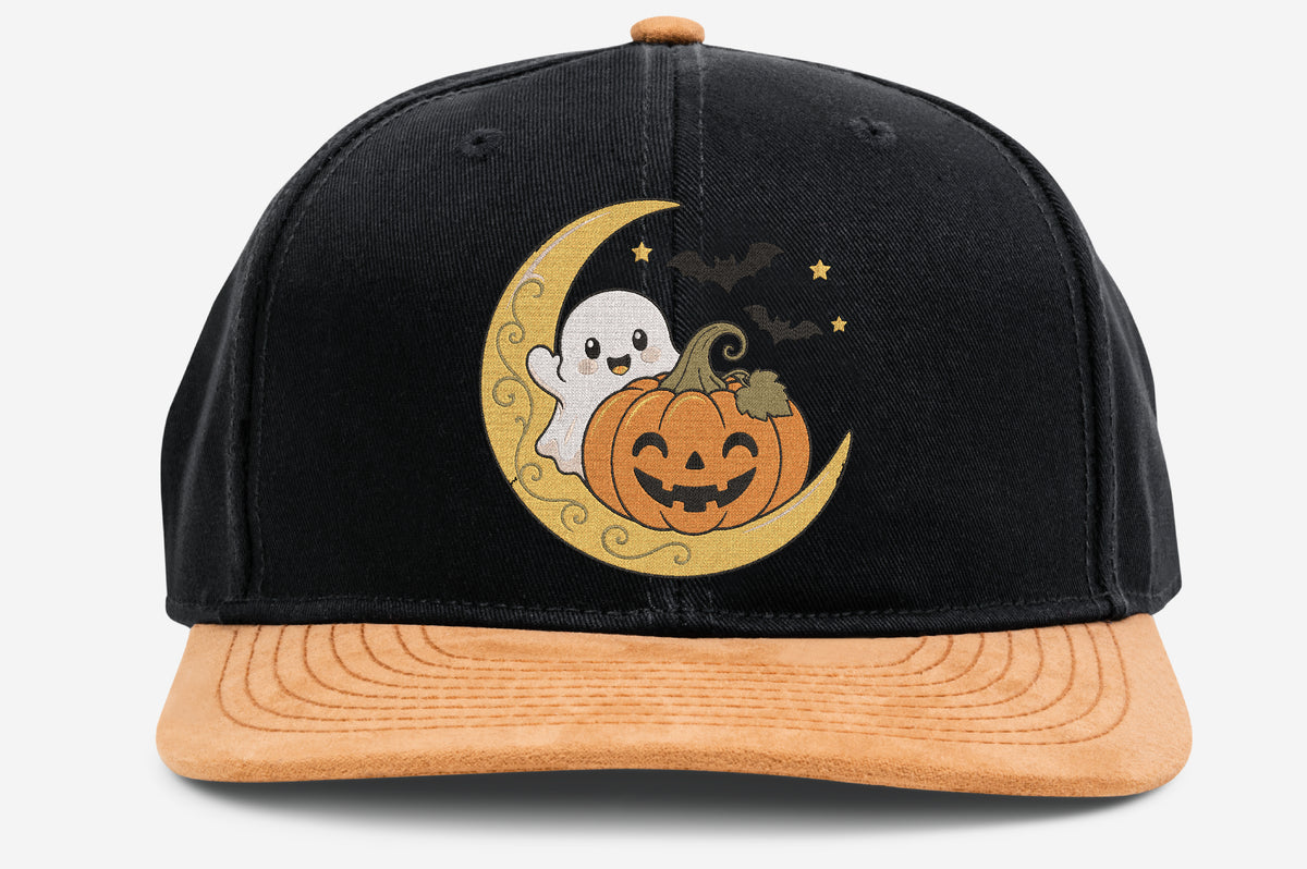 Halloween Ghost Pumpkin Moon Embroidery Design – Cute Spooky Ghost & Pumpkin Machine Embroidery Pattern, Halloween Moon Embroidery Design