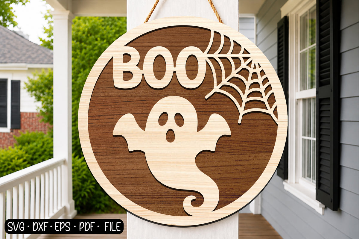 Halloween Ghost Round Sign SVG | BOO Ghost Laser Cut Door Sign