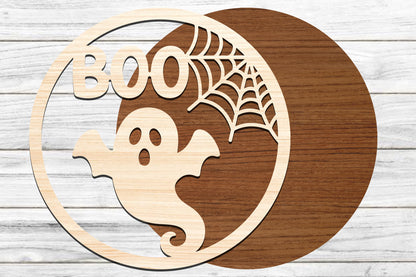 Halloween Ghost Round Sign SVG | BOO Ghost Laser Cut Door Sign