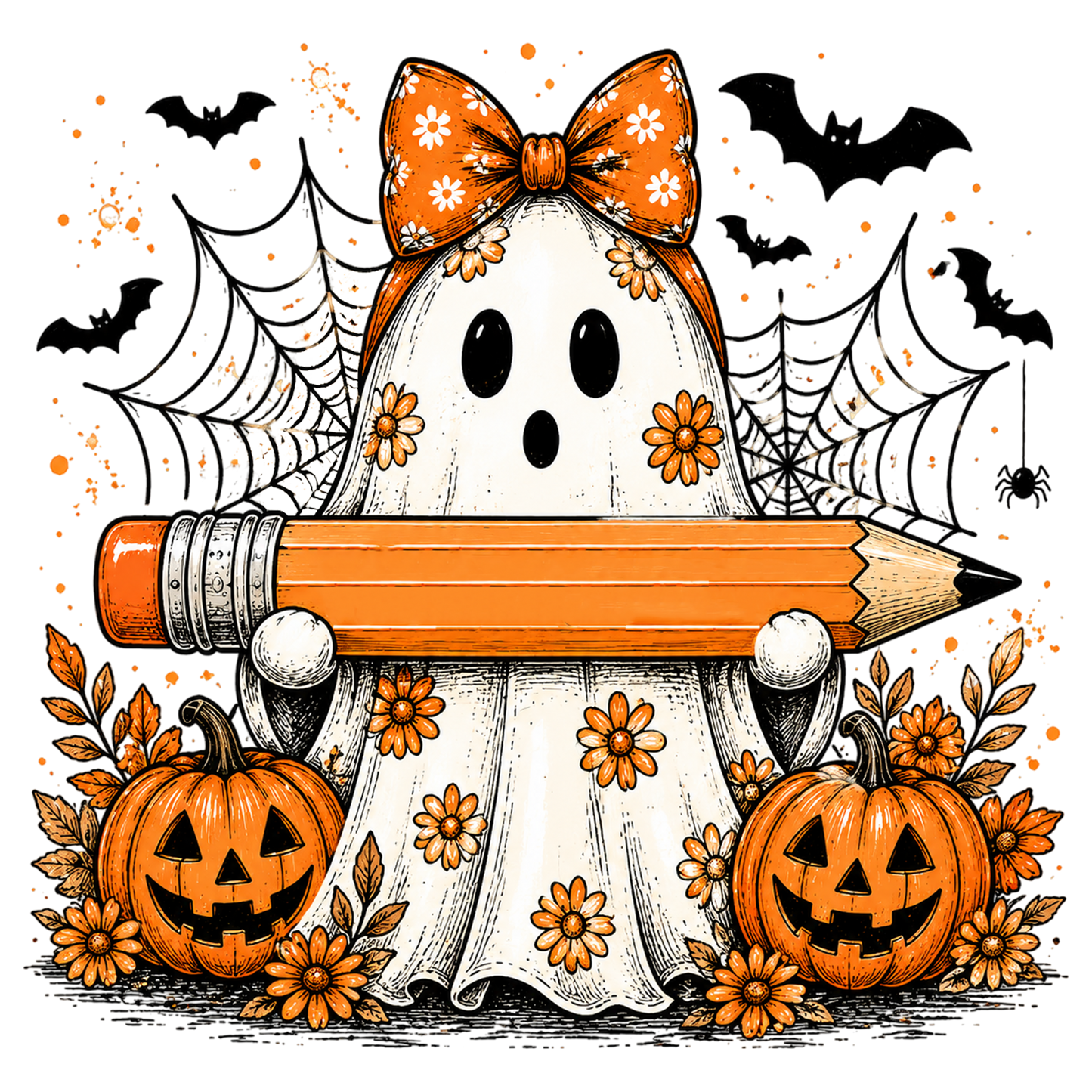 Halloween Ghost Teacher Pencil PNG Sublimation