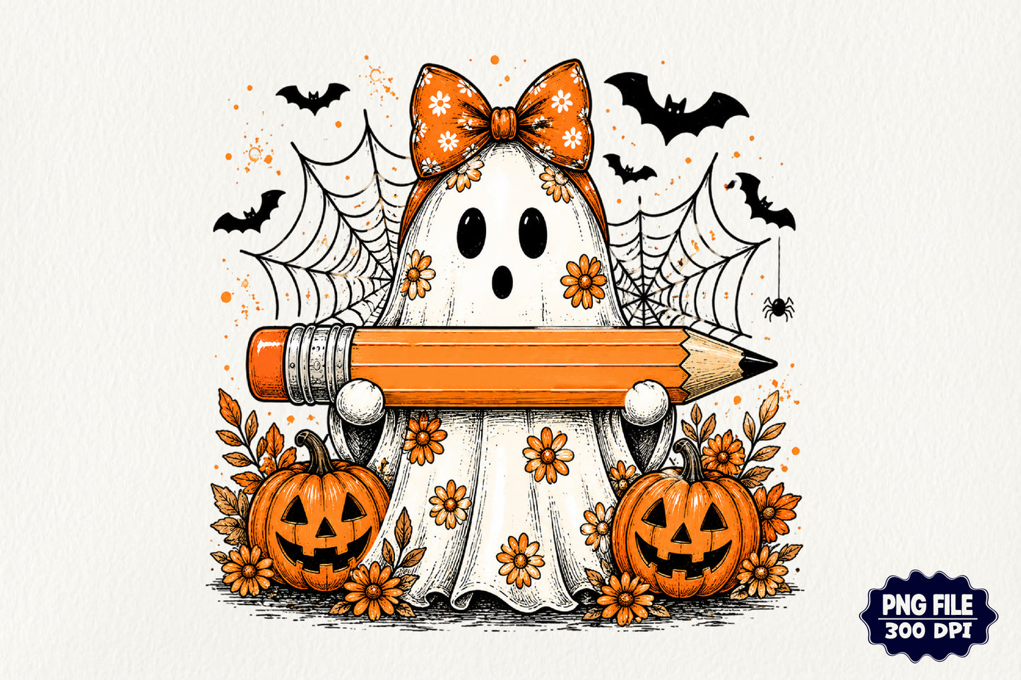 Halloween Ghost Teacher Pencil PNG Sublimation
