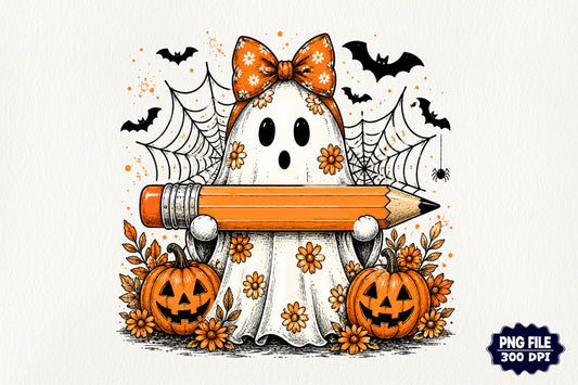 Halloween Ghost Teacher Pencil PNG Sublimation