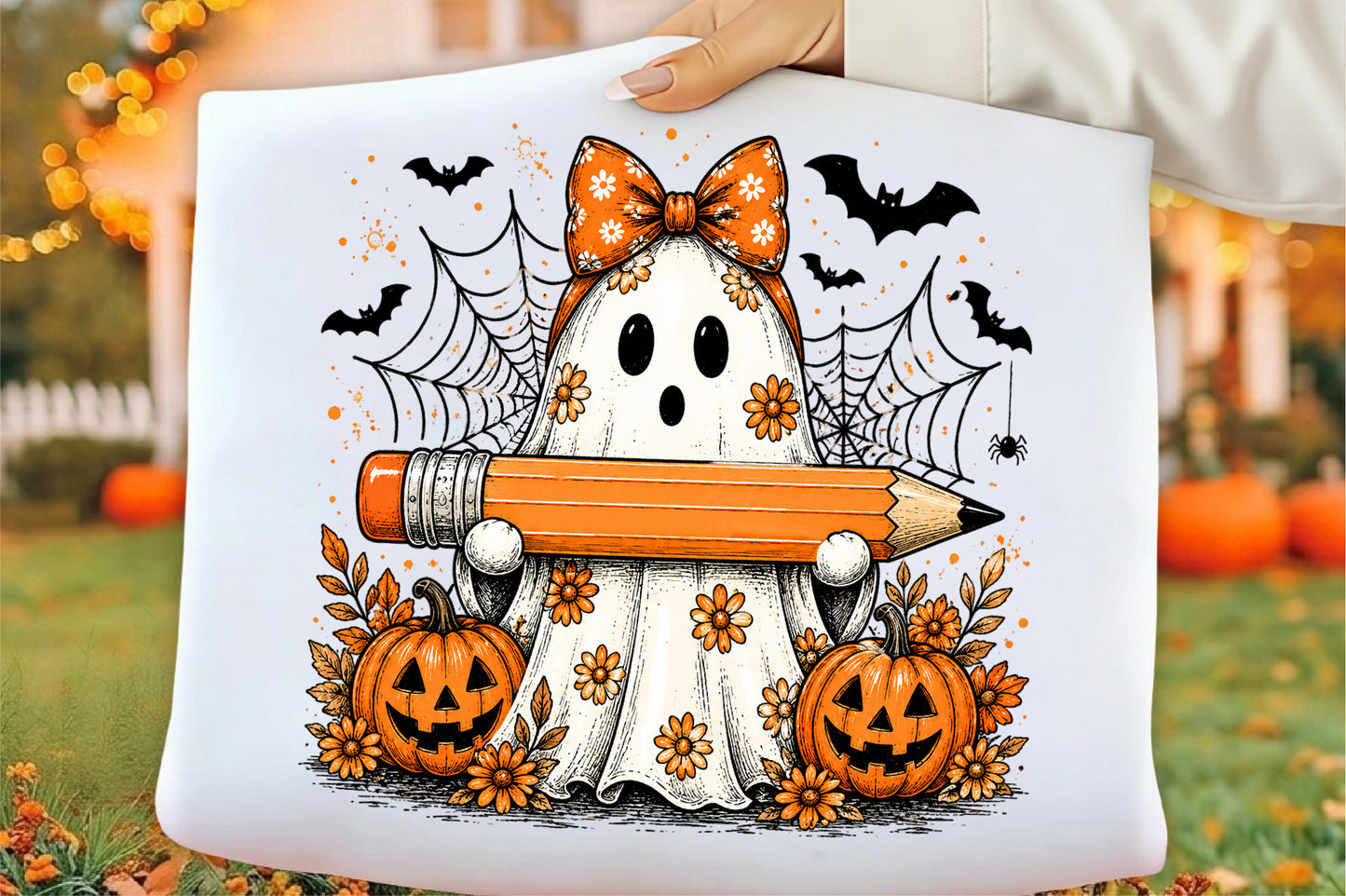 Halloween Ghost Teacher Pencil PNG Sublimation