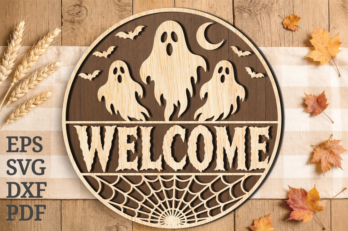 Halloween Ghost Welcome Round Sign SVG