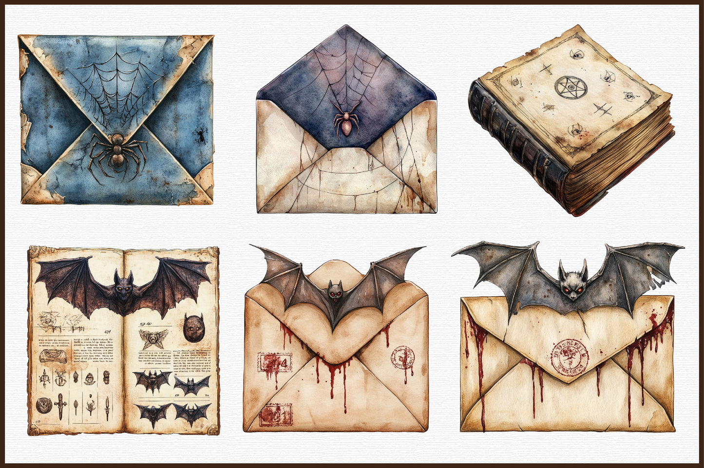 Halloween Goth Old Paper Clipart Vintage Spooky PNG Bundle