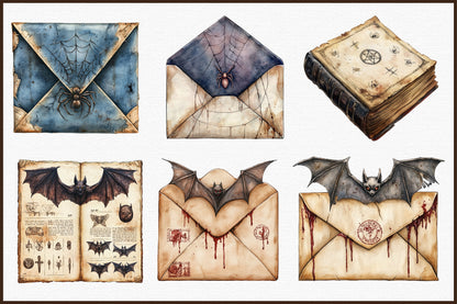 Halloween Goth Old Paper Clipart Vintage Spooky PNG Bundle