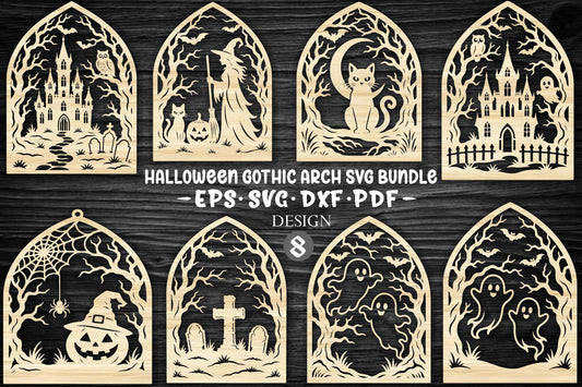Halloween Gothic Arch SVG Bundle | 8 Gothic Halloween Laser Cut Designs