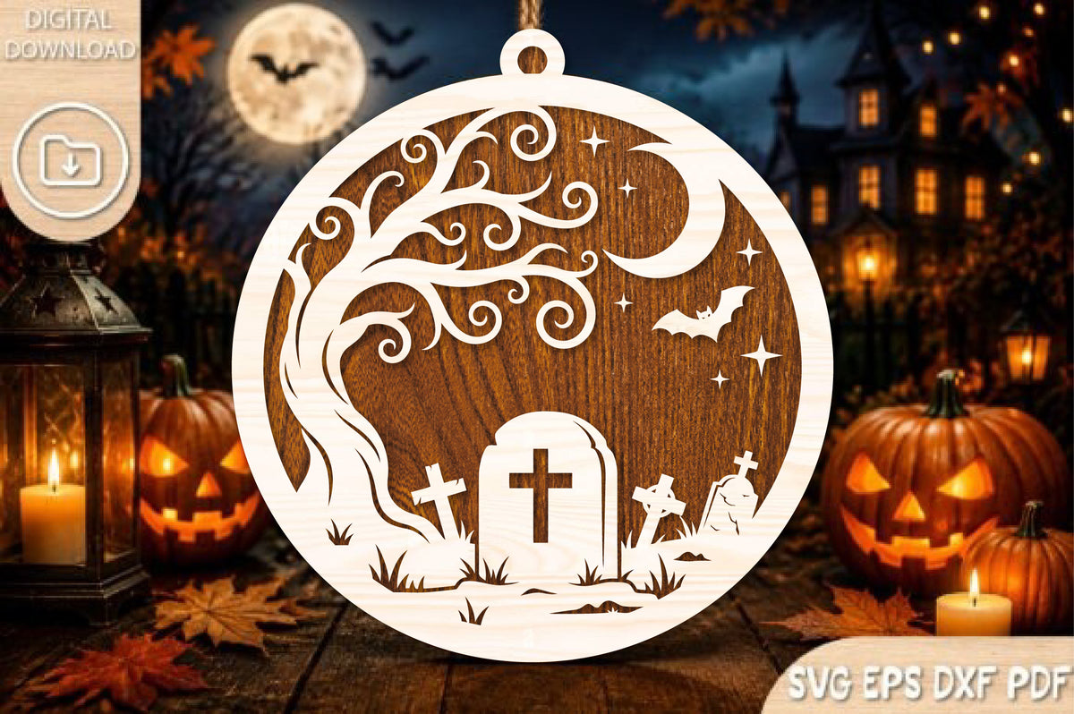 Halloween Graveyard Round Sign SVG