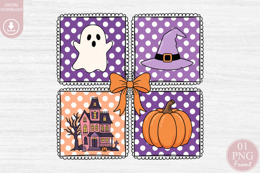 Halloween Grid Sublimation Coquette Bow PNG Cute Ghost Witch Pumpkin Bundle