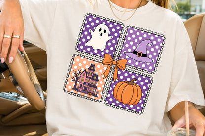 Halloween Grid Sublimation Coquette Bow PNG Cute Ghost Witch Pumpkin Bundle