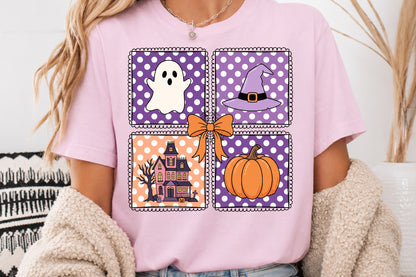 Halloween Grid Sublimation Coquette Bow PNG Cute Ghost Witch Pumpkin Bundle