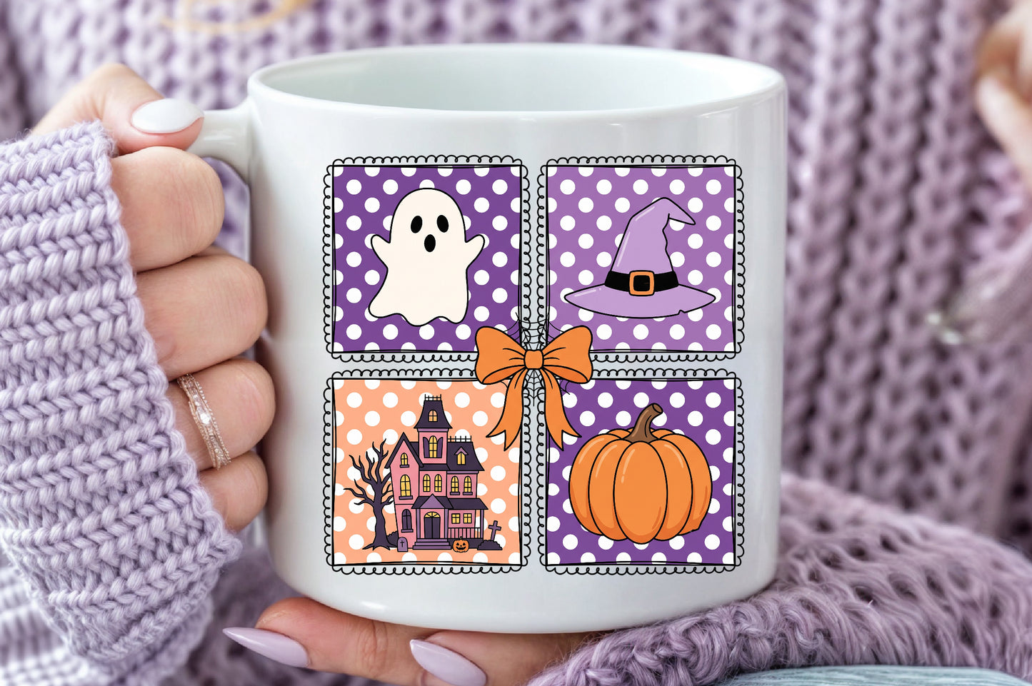 Halloween Grid Sublimation Coquette Bow PNG Cute Ghost Witch Pumpkin Bundle