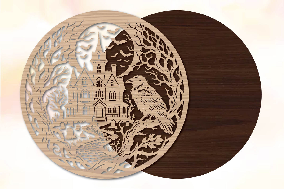 Halloween Haunted Castle Raven Laser Cut SVG