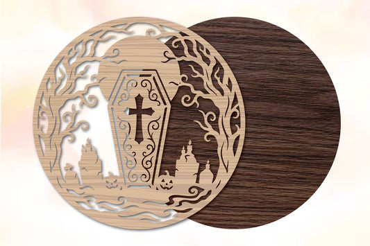 Halloween Haunted Coffin Door Laser Cut SVG