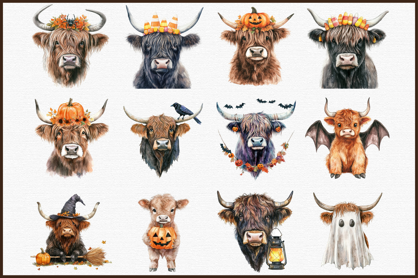 Halloween Highland Cow PNG Bundle Spooky Cow Clipart