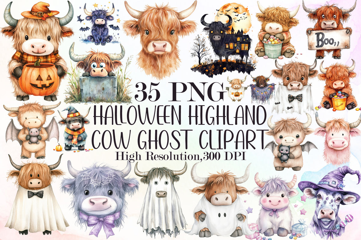 Halloween Highland Cow Ghost Clipart