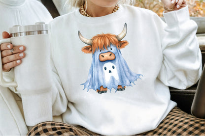 Halloween Highland Cow Ghost Clipart Cute Spooky PNG Bundle