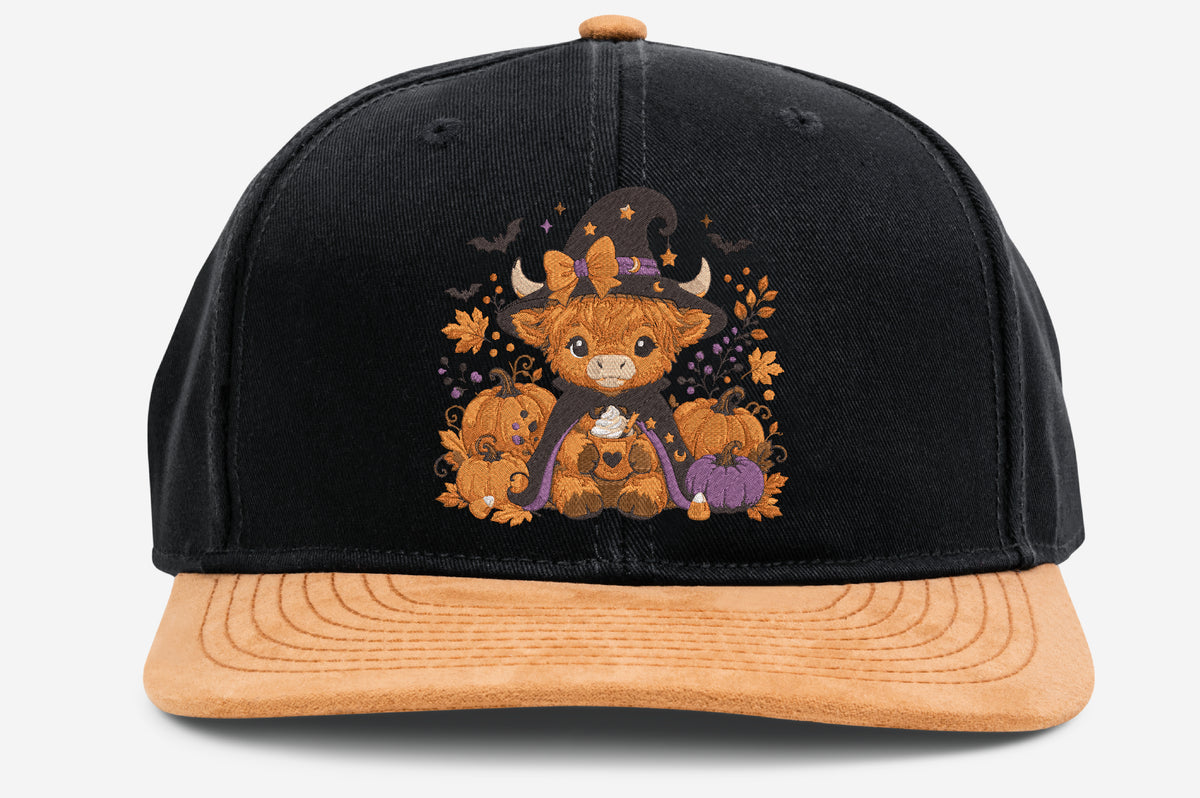 Halloween Highland Cow Witch Machine Embroidery Design – Cute Spooky Cow Embroidery Pattern, Witch Highland Cow Halloween Design