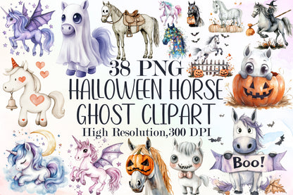 Halloween Horse Ghost Clipart Cute Spooky PNG Bundle