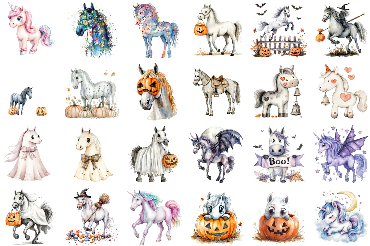 Halloween Horse Ghost Clipart Cute Spooky PNG Bundle