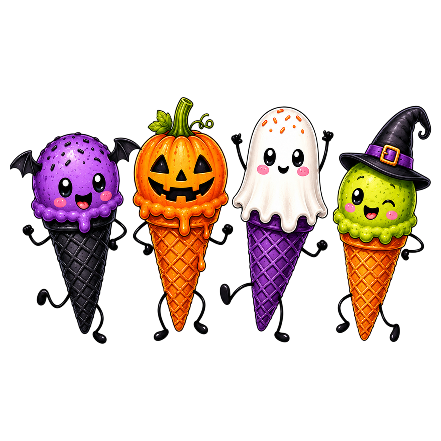 Halloween Ice Cream Cone PNG | Cute Spooky Ice Cream Characters Clipart | Halloween Dessert Sublimation Design