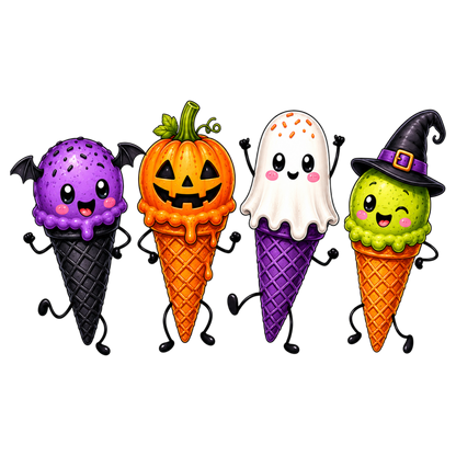 Halloween Ice Cream Cone PNG | Cute Spooky Ice Cream Characters Clipart | Halloween Dessert Sublimation Design