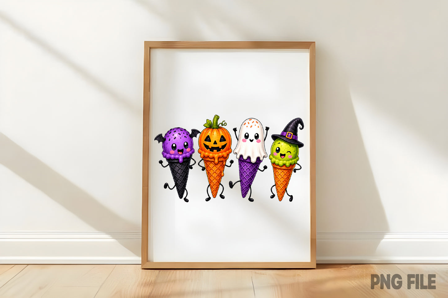 Halloween Ice Cream Cone PNG | Cute Spooky Ice Cream Characters Clipart | Halloween Dessert Sublimation Design