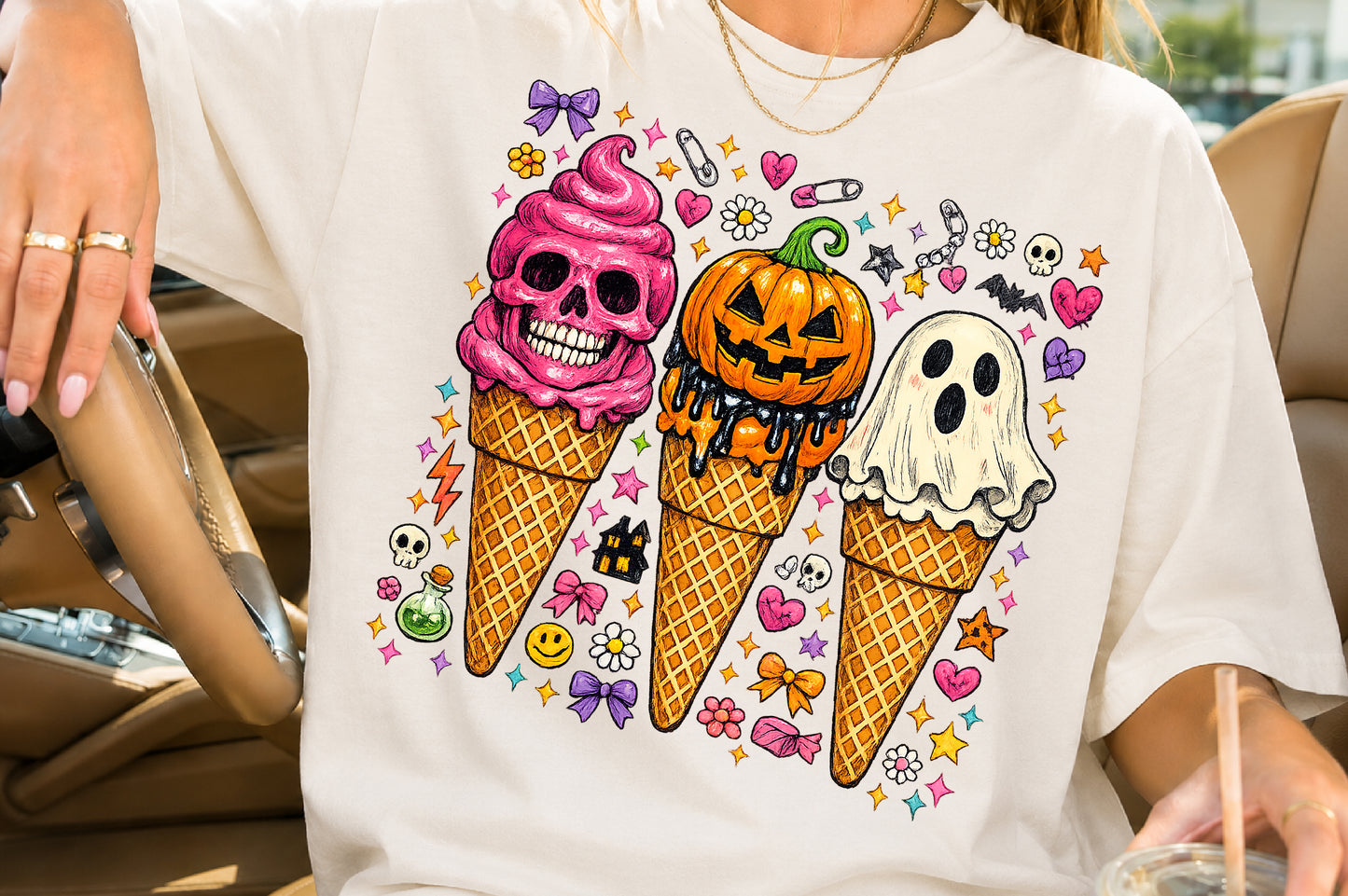 Halloween Ice Cream Sublimation PNG Bundle Spooky Skull Pumpkin Ghost Clipart