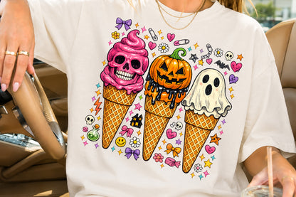 Halloween Ice Cream Sublimation PNG Bundle Spooky Skull Pumpkin Ghost Clipart