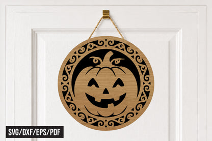 Halloween Jack O Lantern Round Door Hanger SVG