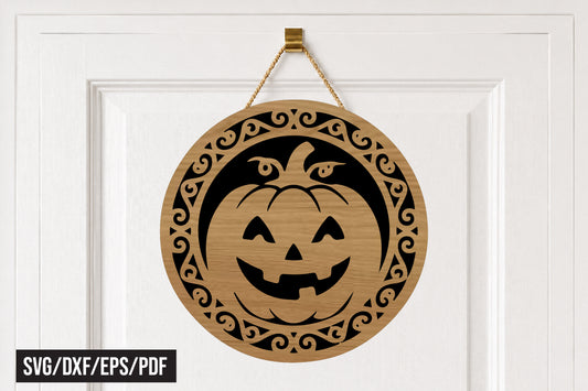Halloween Jack O Lantern Round Door Hanger SVG