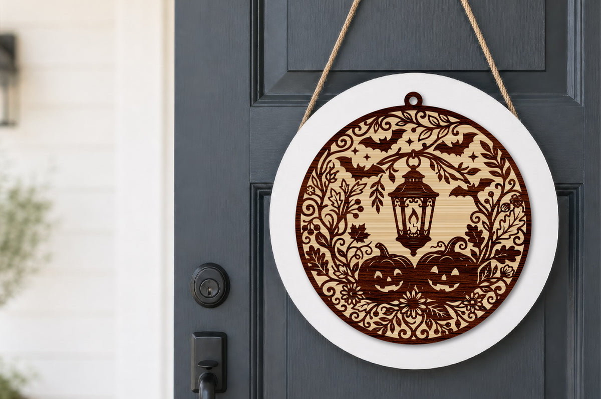 Halloween Lantern Ornament SVG Laser Cut, Pumpkin & Bat Design