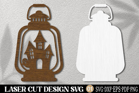 Halloween Lantern SVG Laser Cut | Haunted House Lantern Ornament Design