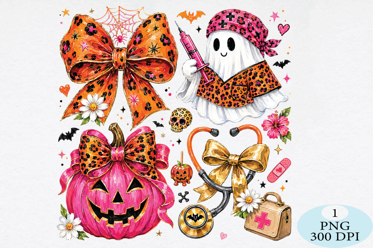 Halloween Nurse Ghost Bow PNG