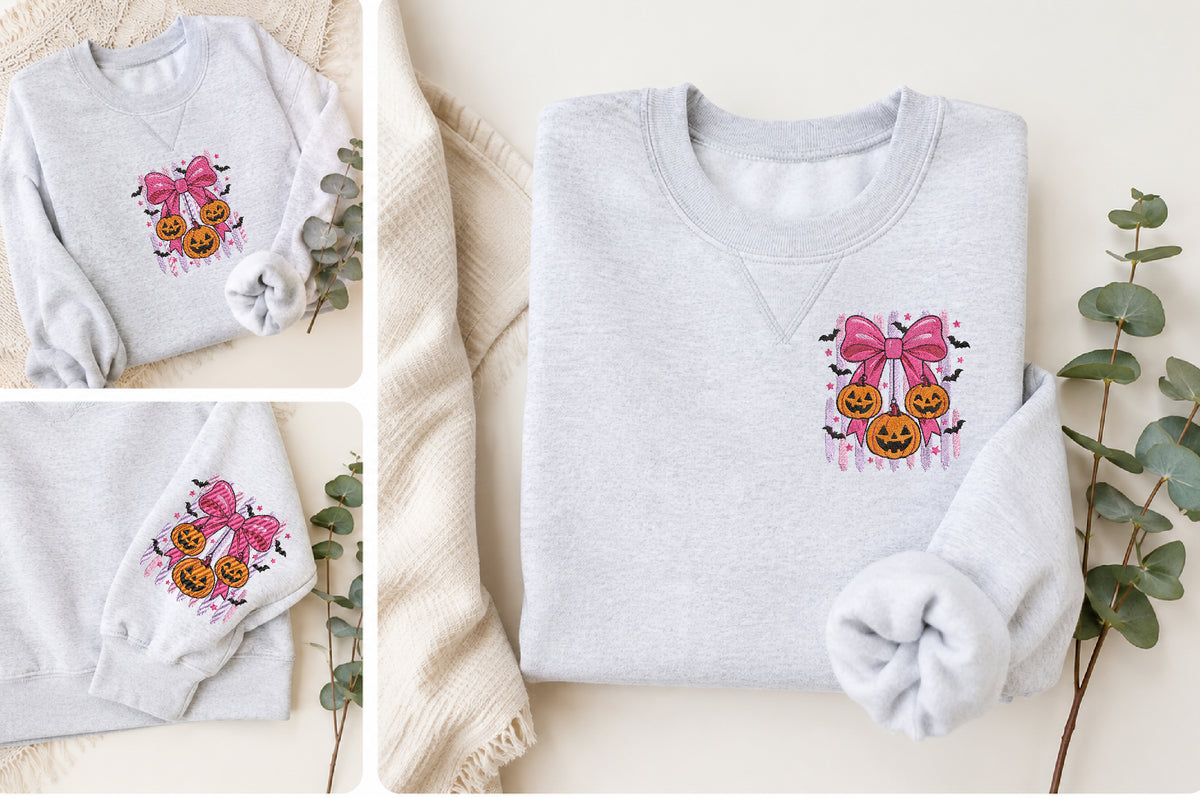 Pink Bow Pumpkin Halloween Embroidery