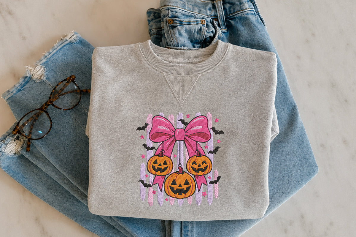 Pink Bow Pumpkin Halloween Embroidery