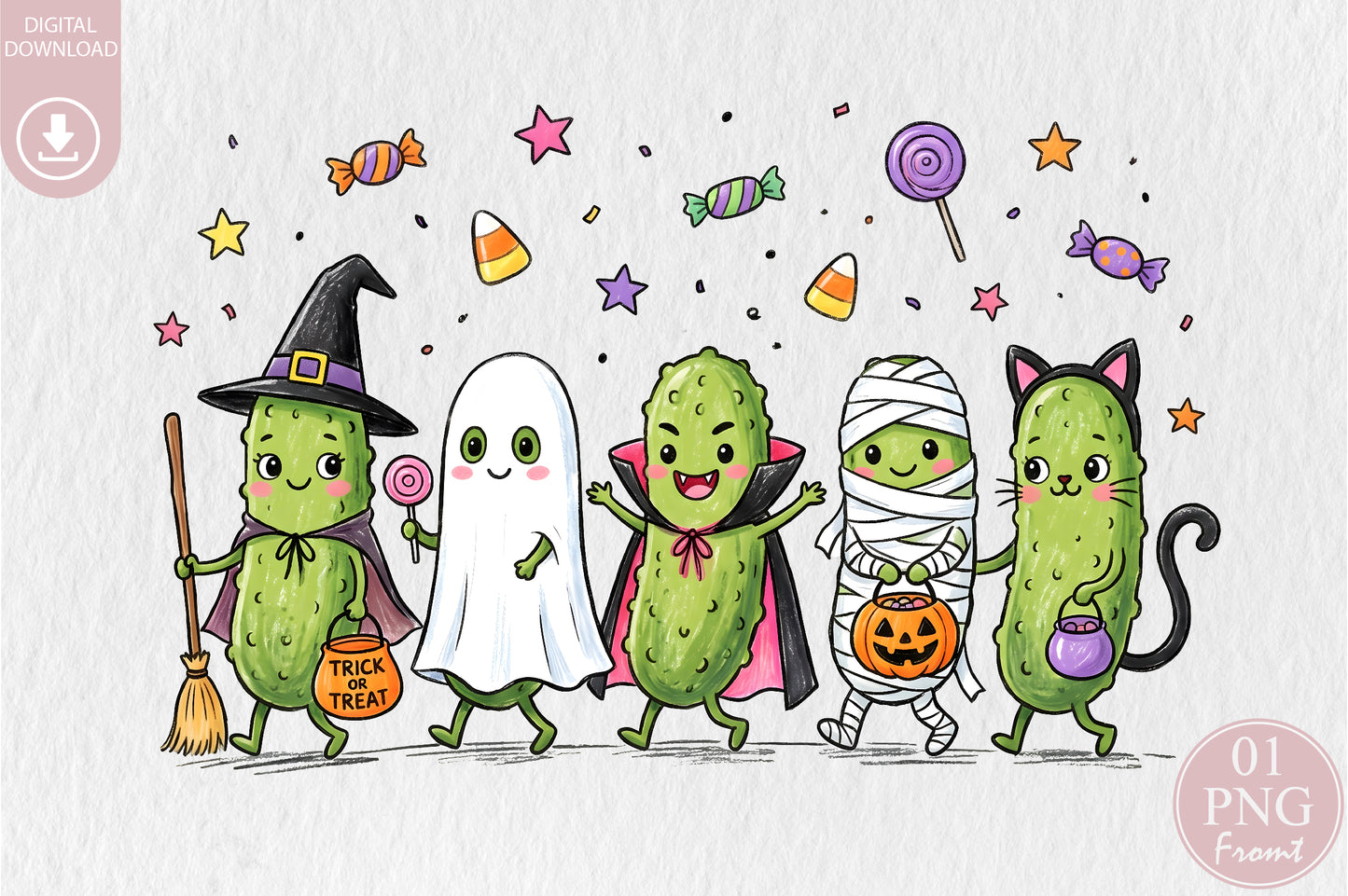 Funny Halloween Pickles PNG Cute Spooky Sublimation