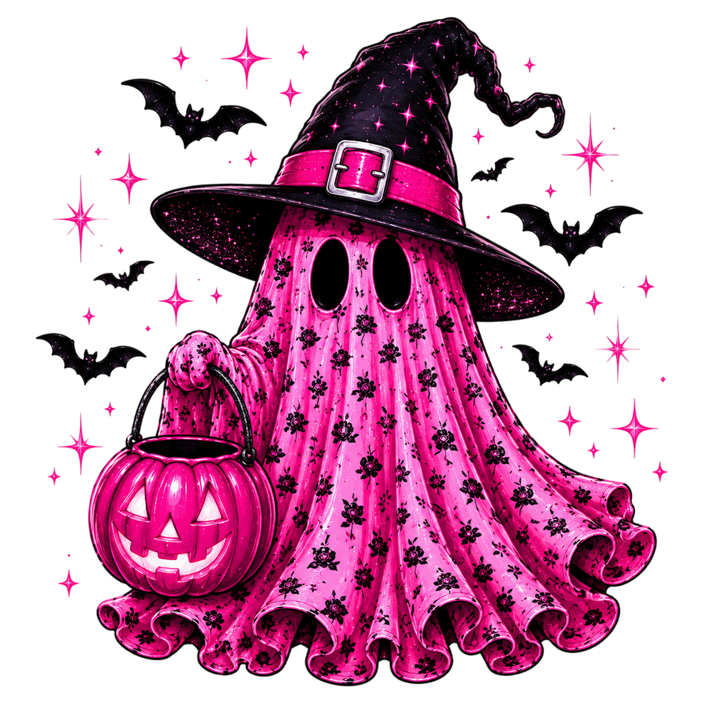 Halloween Pink Leopard Ghost PNG | Cute Spooky Witch Ghost Clipart, Pink Halloween Ghost & Pumpkin Sublimation Design