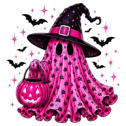 Halloween Pink Leopard Ghost PNG | Cute Spooky Witch Ghost Clipart, Pink Halloween Ghost & Pumpkin Sublimation Design