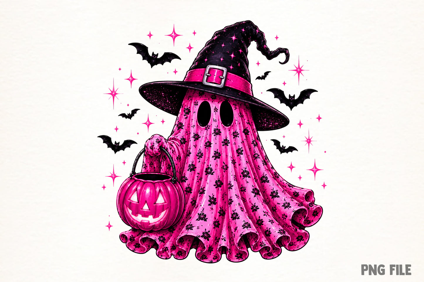 Halloween Pink Leopard Ghost PNG | Cute Spooky Witch Ghost Clipart, Pink Halloween Ghost & Pumpkin Sublimation Design