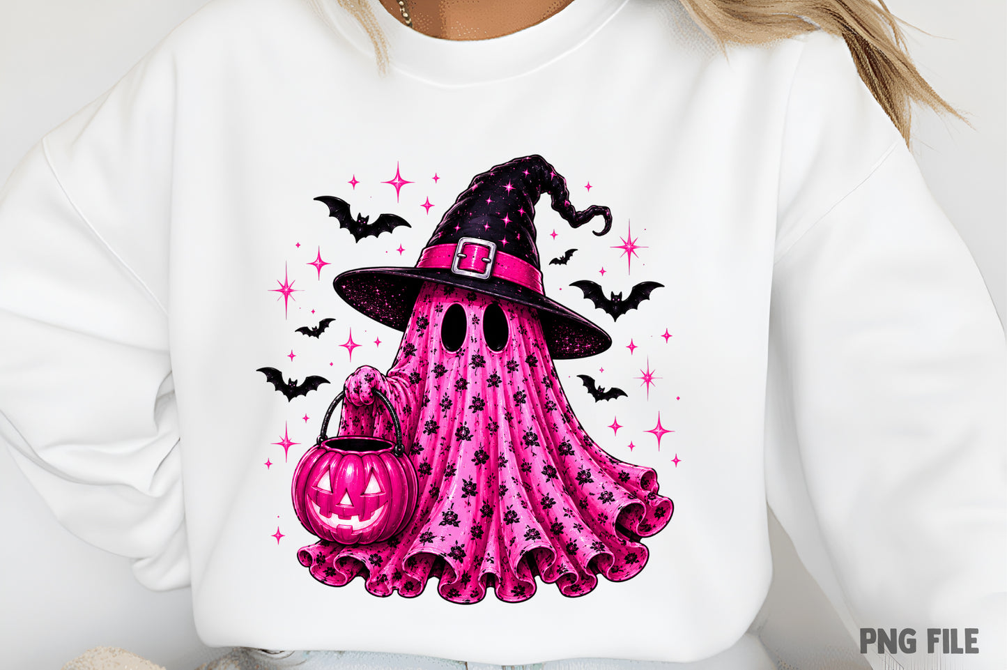 Halloween Pink Leopard Ghost PNG | Cute Spooky Witch Ghost Clipart, Pink Halloween Ghost & Pumpkin Sublimation Design